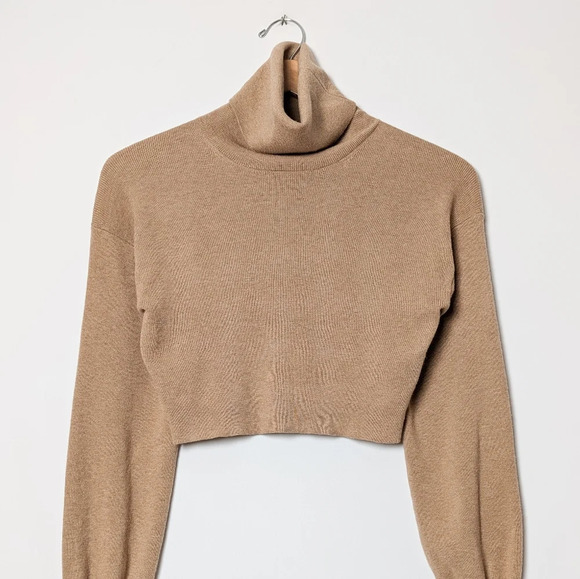 ARITZIA WILFRED Rebecca Sweater Merino Wool Light Brown Cropped Turtleneck XXS - Picture 7 of 10